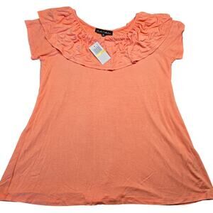 A+A Collection Orange Shirt NEW Ruffled Tee Short Sleeve Scoop Neck Women Size M